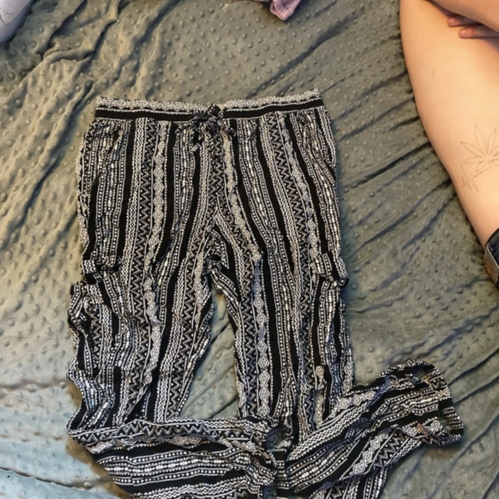 Hippie Rose Black and White Patterned Joggers
